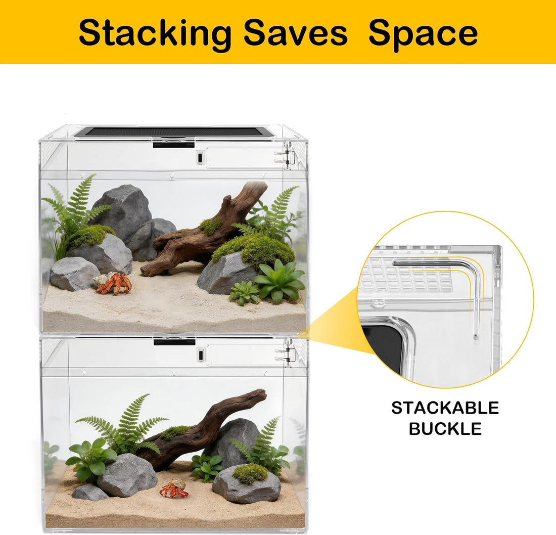 HELIME Reptile Tank 7 Piece Starter Kit with Escape Proof Locking Lid