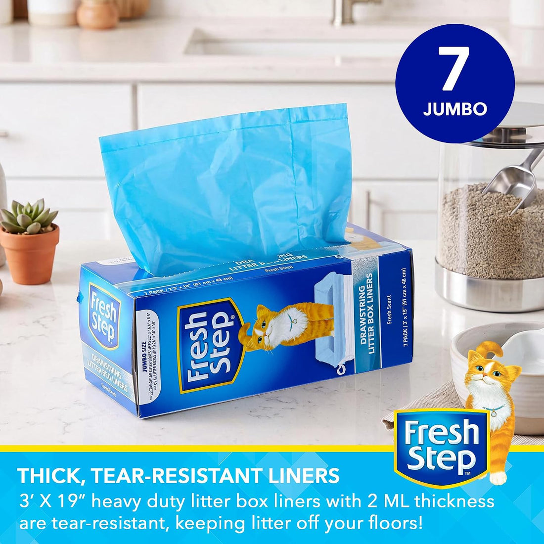 Fresh Step Drawstring Cat Litter Box Liners, Scented, 3 ft x 19 in