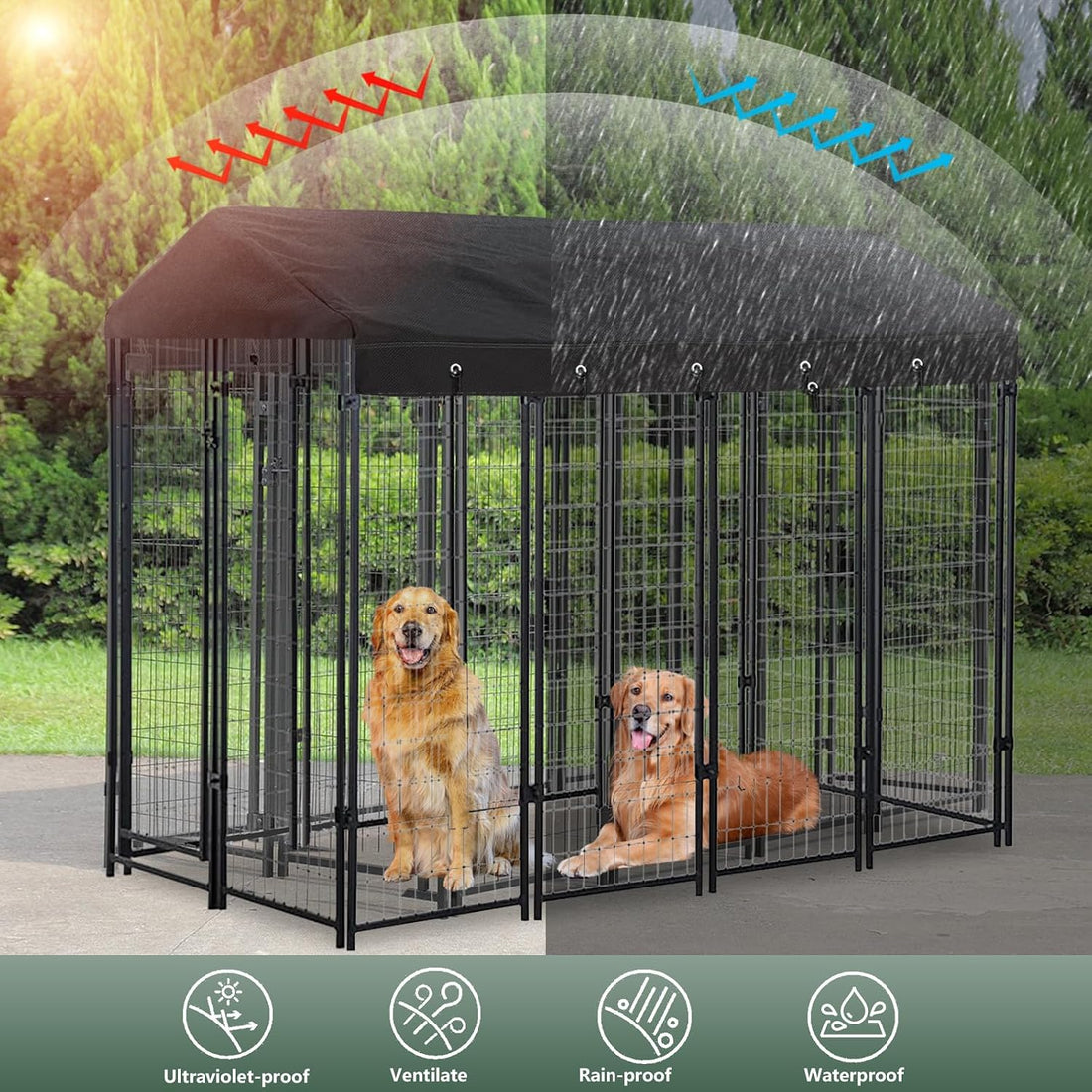 Outdoor Dog Kennel Replacement Top Covers Windproof Anti-UV