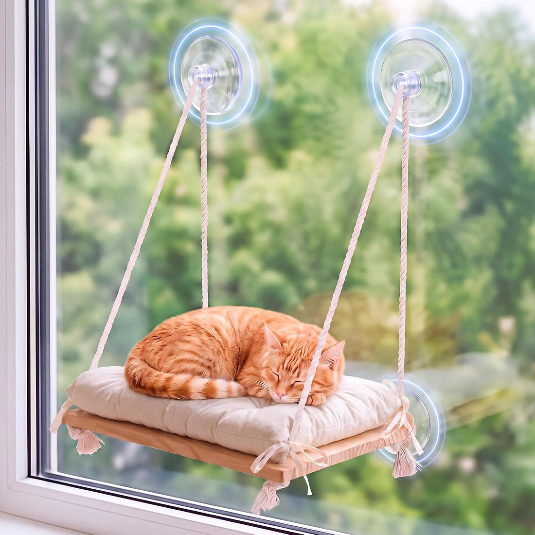Cat Window Perch Hammock with Upgraded 4 Suction Cups Soft Cushion