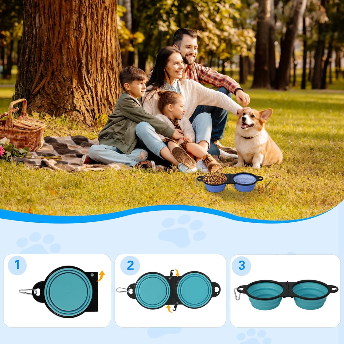 HDhqzm Collapsible Dog Dual Bowls
