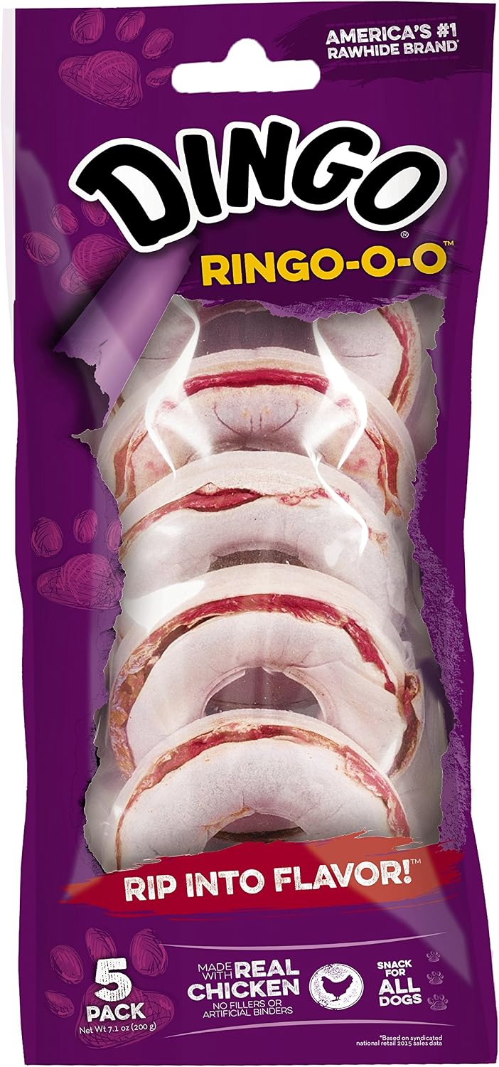 Dingo Ringo Rawhide Dog Treats Made With Real Chicken, 5 Count
