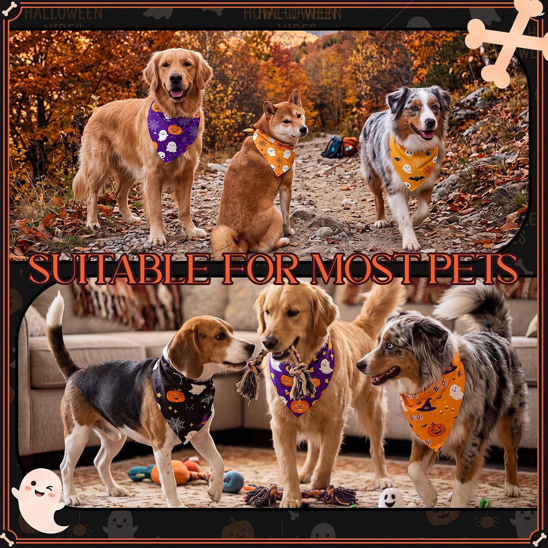 Weewooday 50 Pcs Halloween Dog Bandanas Bulk for Charm Medium Pets
