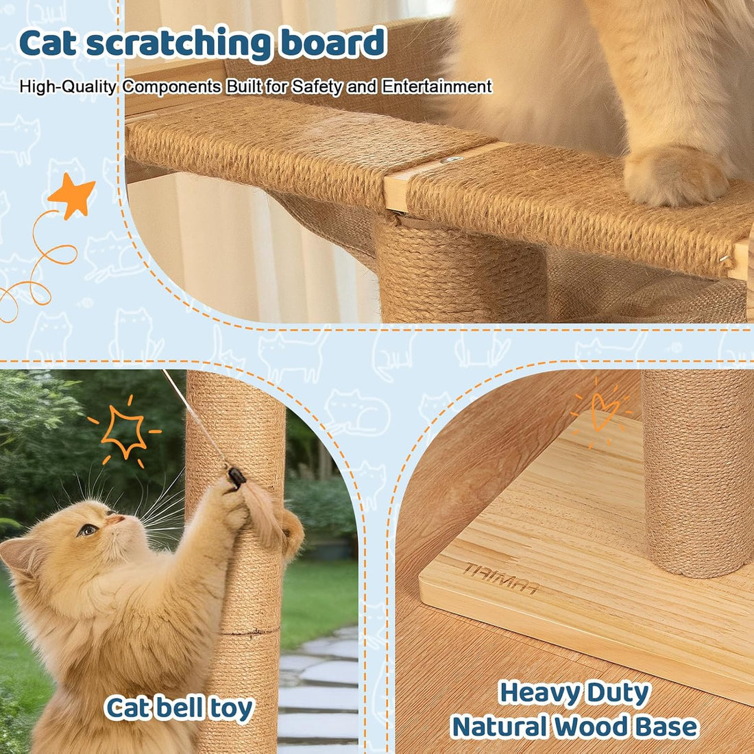 Cat Window Perch Hammock with 3-Piece Detachable Sisal Scratching