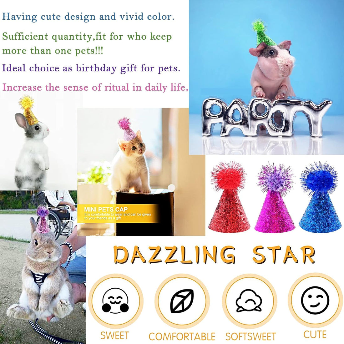 PET SHOW 10pcs Mini Small Dog Hats Cat Birthday Party Hat Rabbit Hats