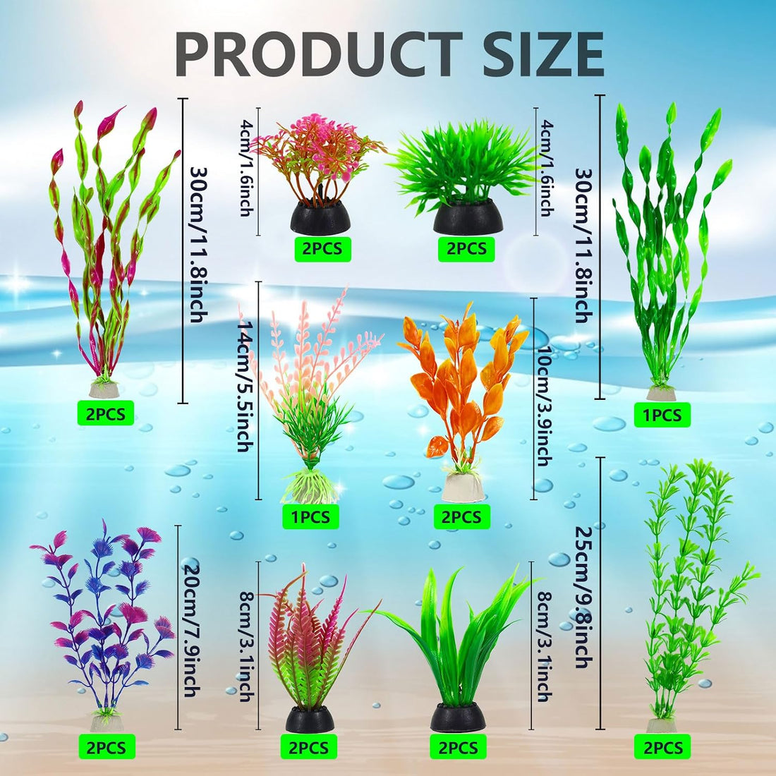 Artificial Aquarium Plants Set, Plastic Fish Tank Decorations