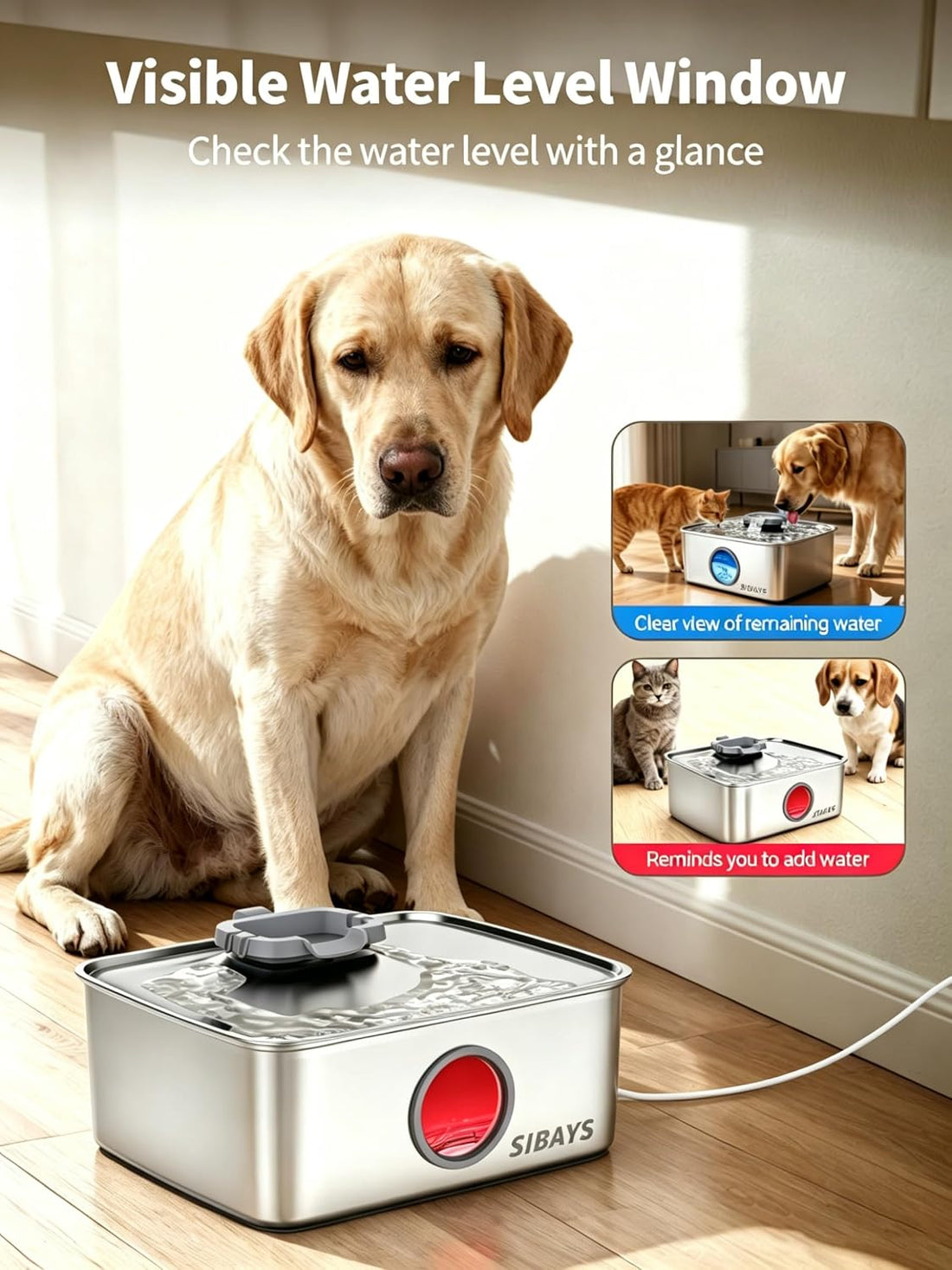 SIBAYS 4Gal/15L Dog Water Fountain