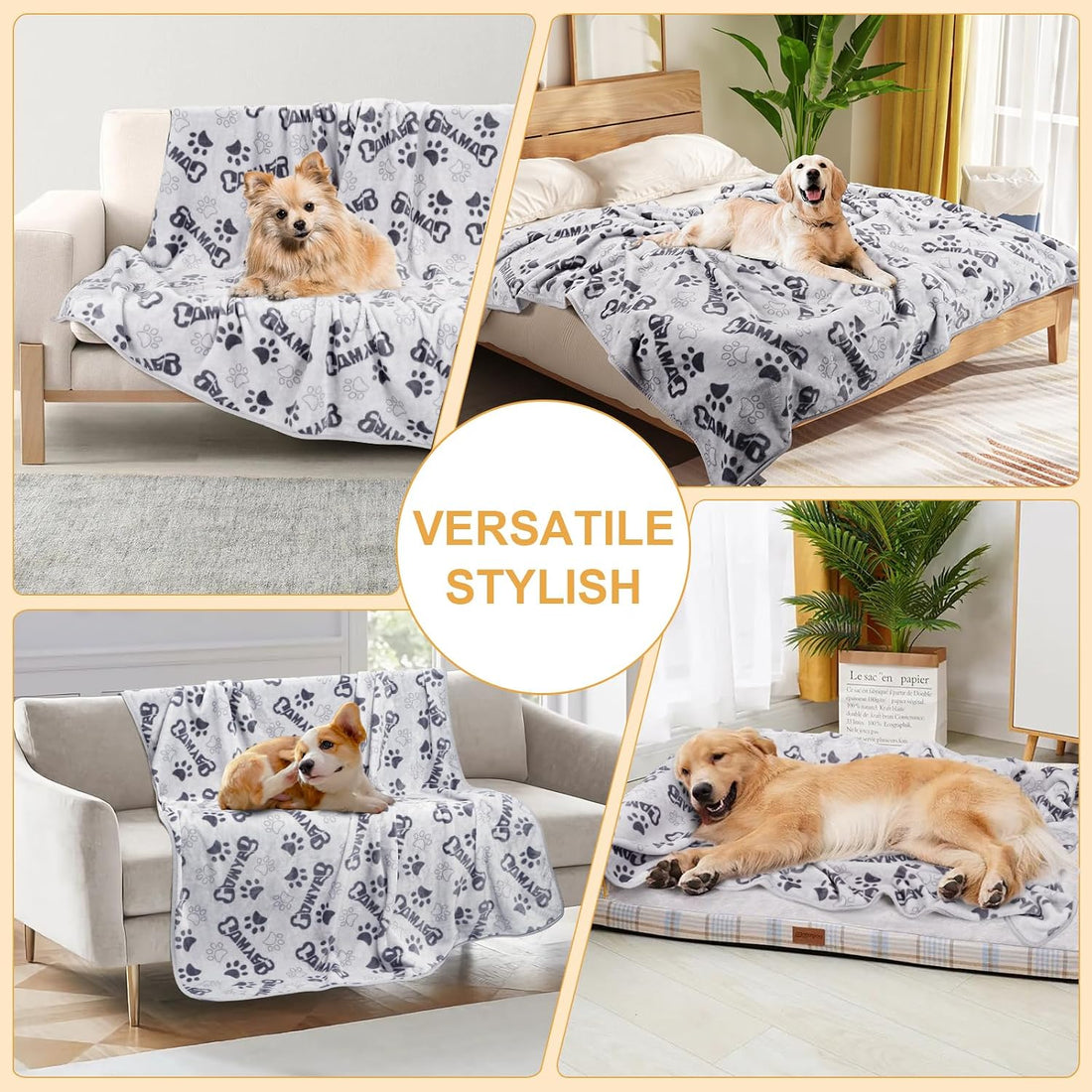 3 Pack Blanket for Large Dogs Soft Reversible Cute Paw 40"x31"