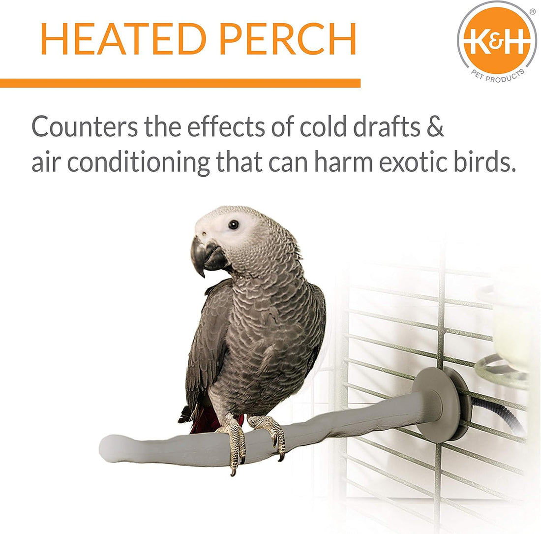 K&H Bird Heater, Thermo-Perch for Cage, Small 1x10.5in 12V, Gray