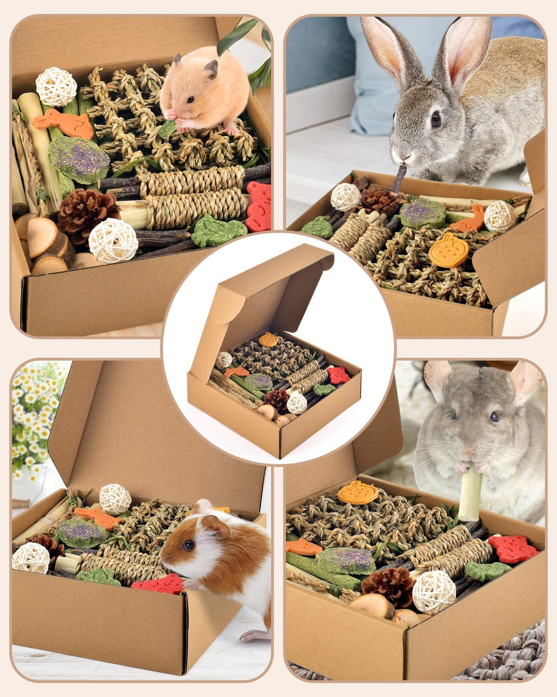 Bissap Rabbit Chew Toy, Natural Bunny Treats Snacks with Timothy Hay
