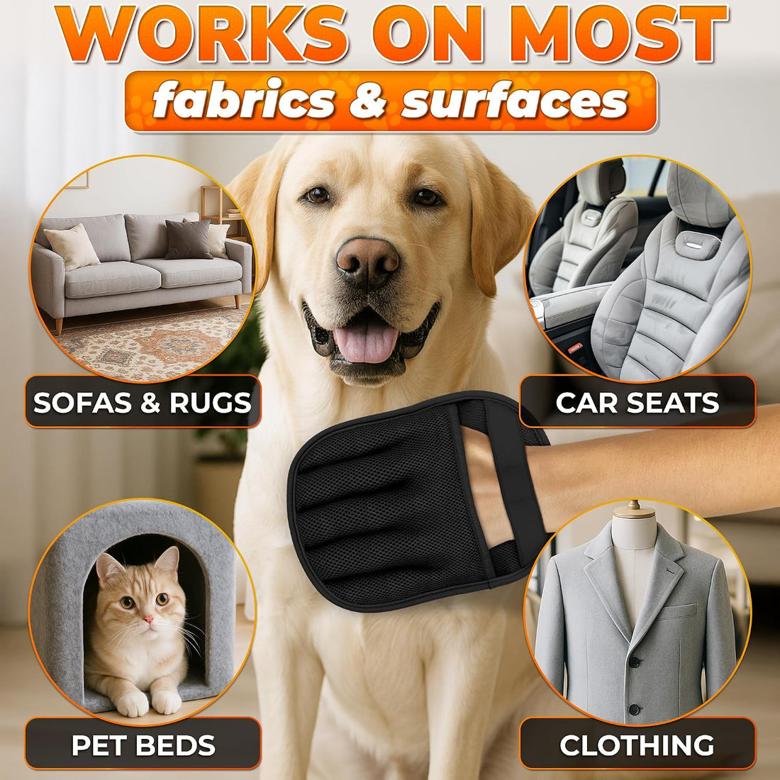 Cat Hair Remover Glove, Electrostatic, Reusable, 9.25 x 6.69 Inch