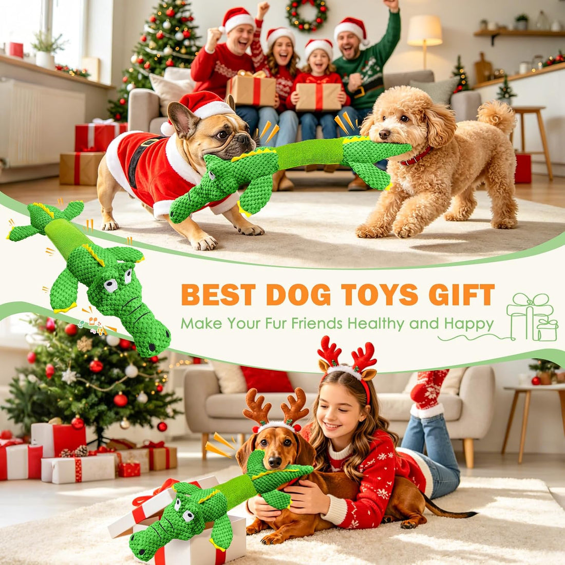 WOWBALA Dog Squeaky Toys Stretchable Crocodile for Interactive Tug