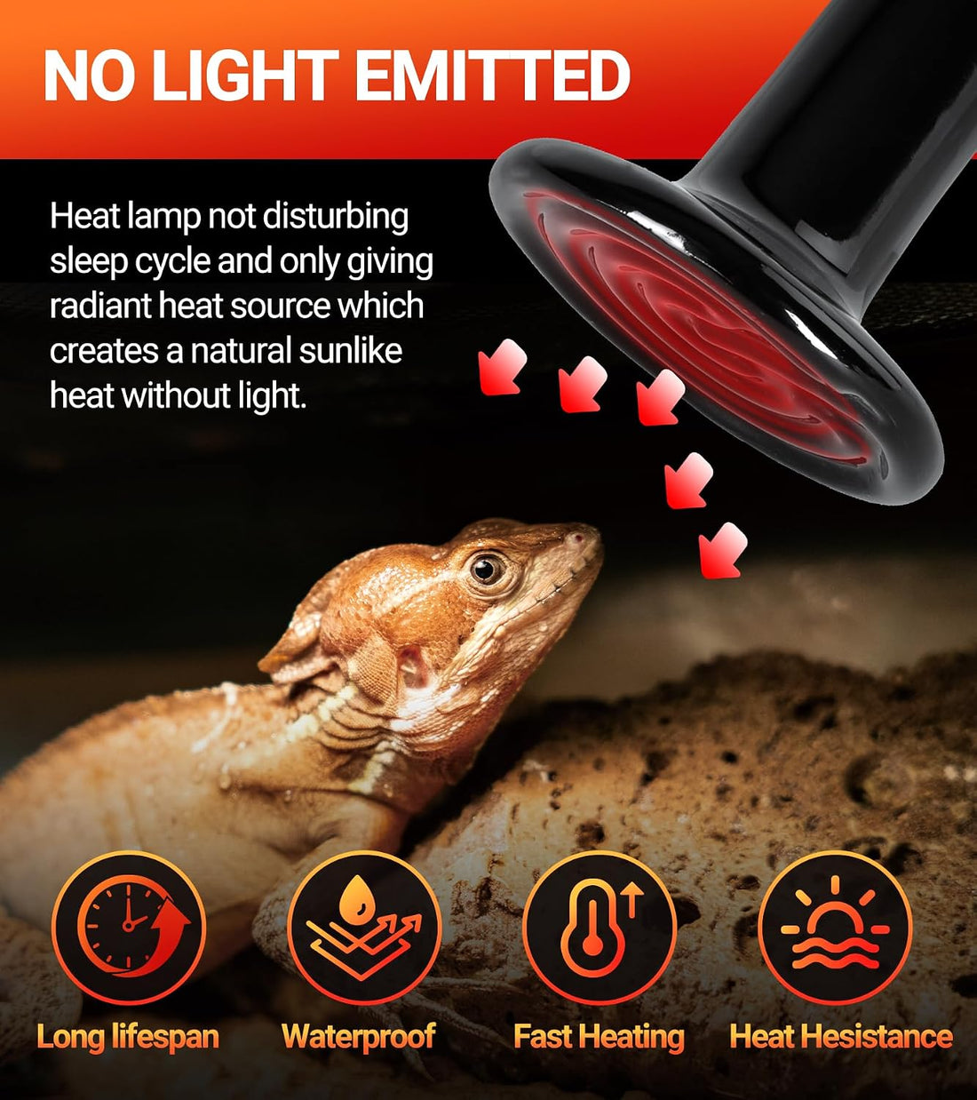 REPTI ZOO 100W Reptile Heat Lamp 2Pack Ceramic Heat Emitter Night