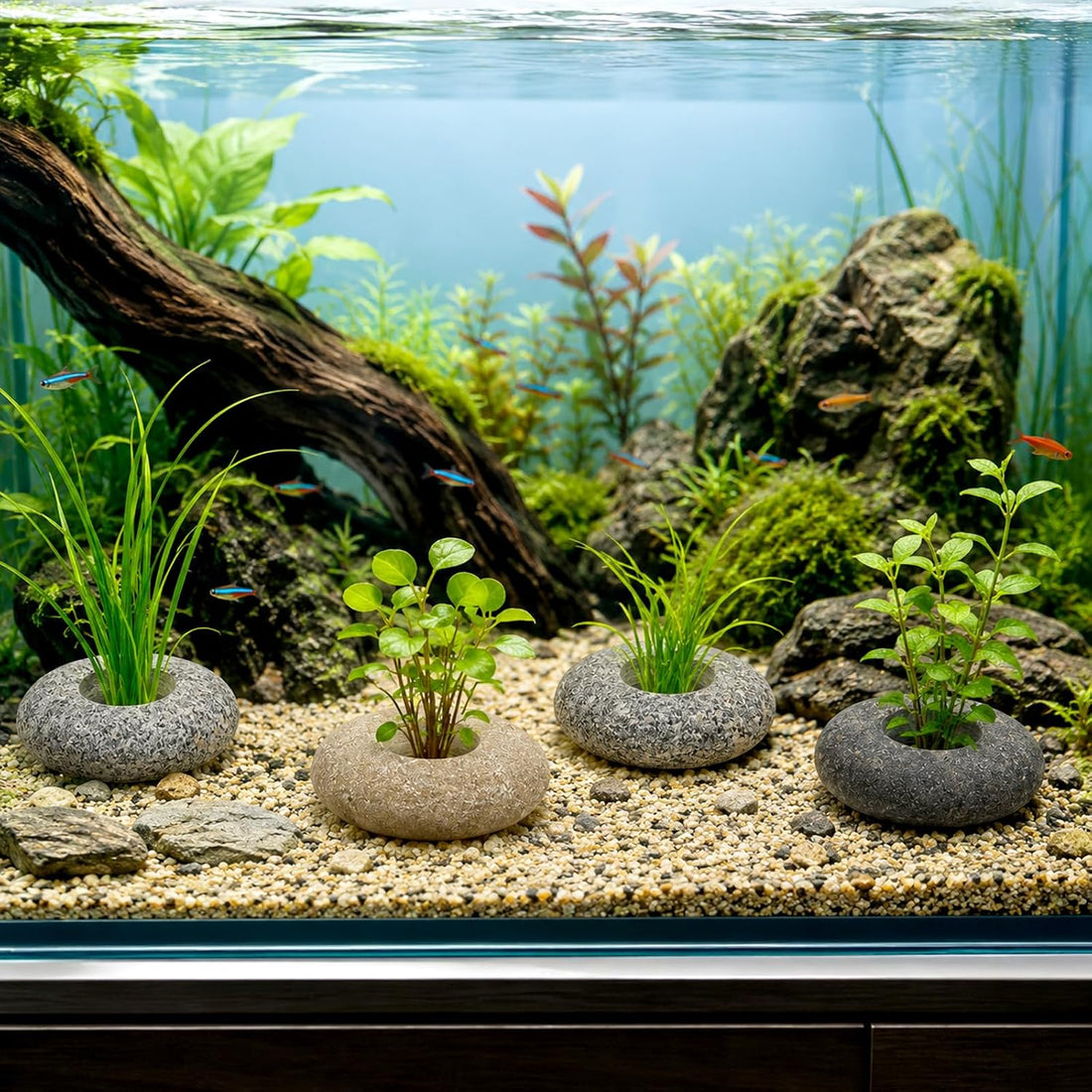 6 PCS Natural River Stone Plant Weights for Aquarium