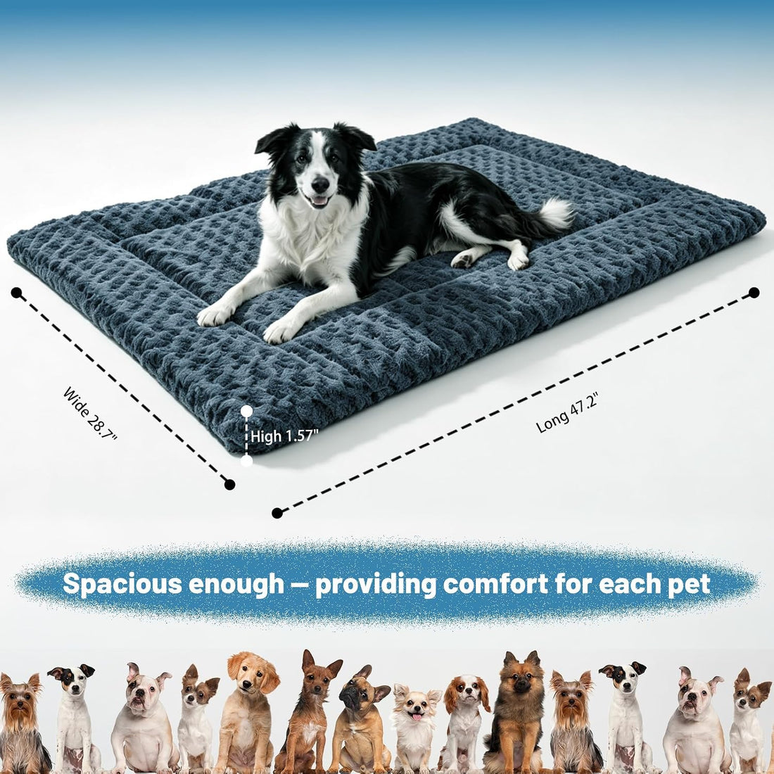 Large Size Washable Non‑deformable Rose-Velvet Comfort Dog Crate Mat