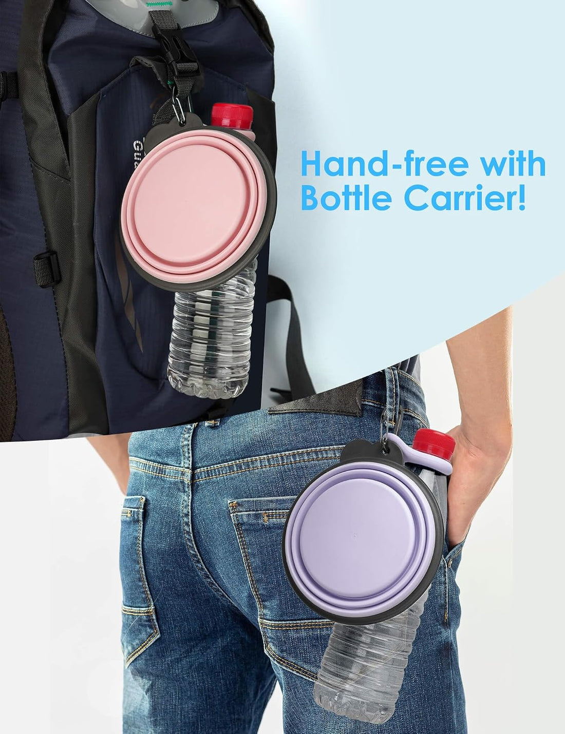 AONKEY 2 Pack Collapsible Dog Bowls with Bottle Carrier(Small 15oz)