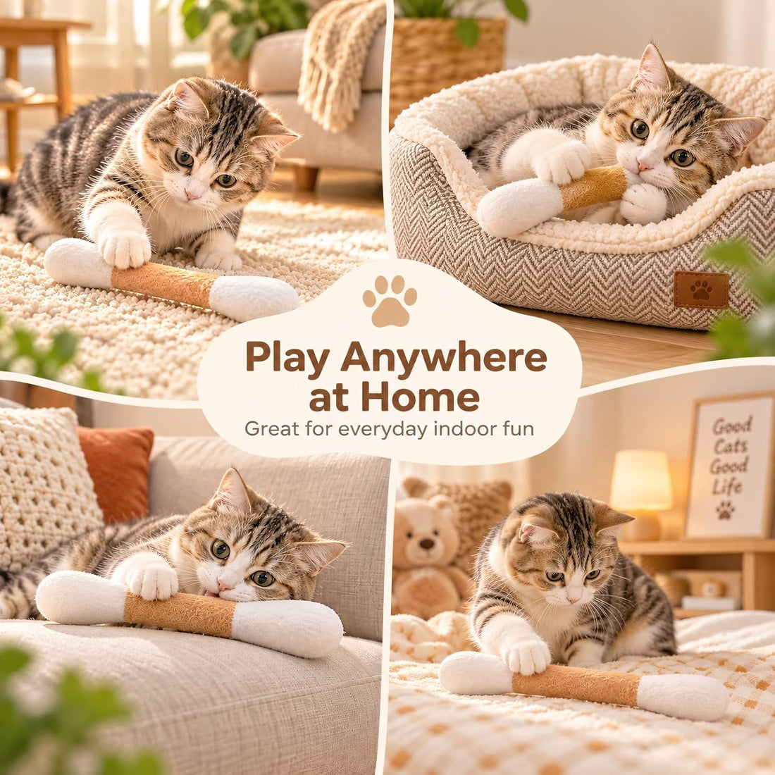 Cat Toys for Indoor Cats, Cotton Swab Cat Toy 3 Pack
