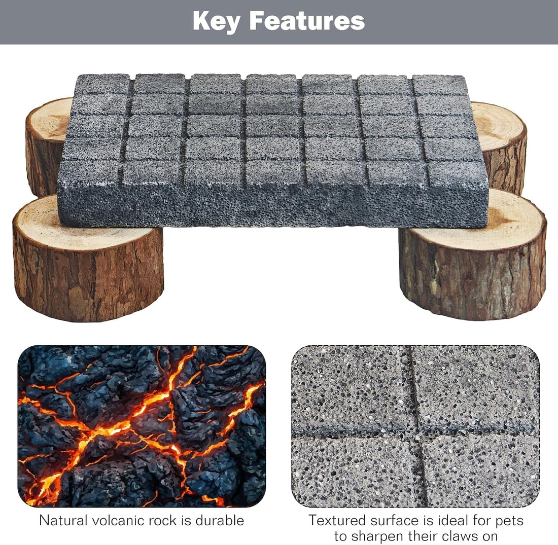Lizard Scratching Pad, Volcanic Rock Basking Platform with Wooden