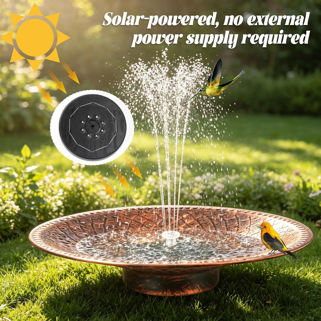 19.6" Large Bird Bath with Solar Fountain