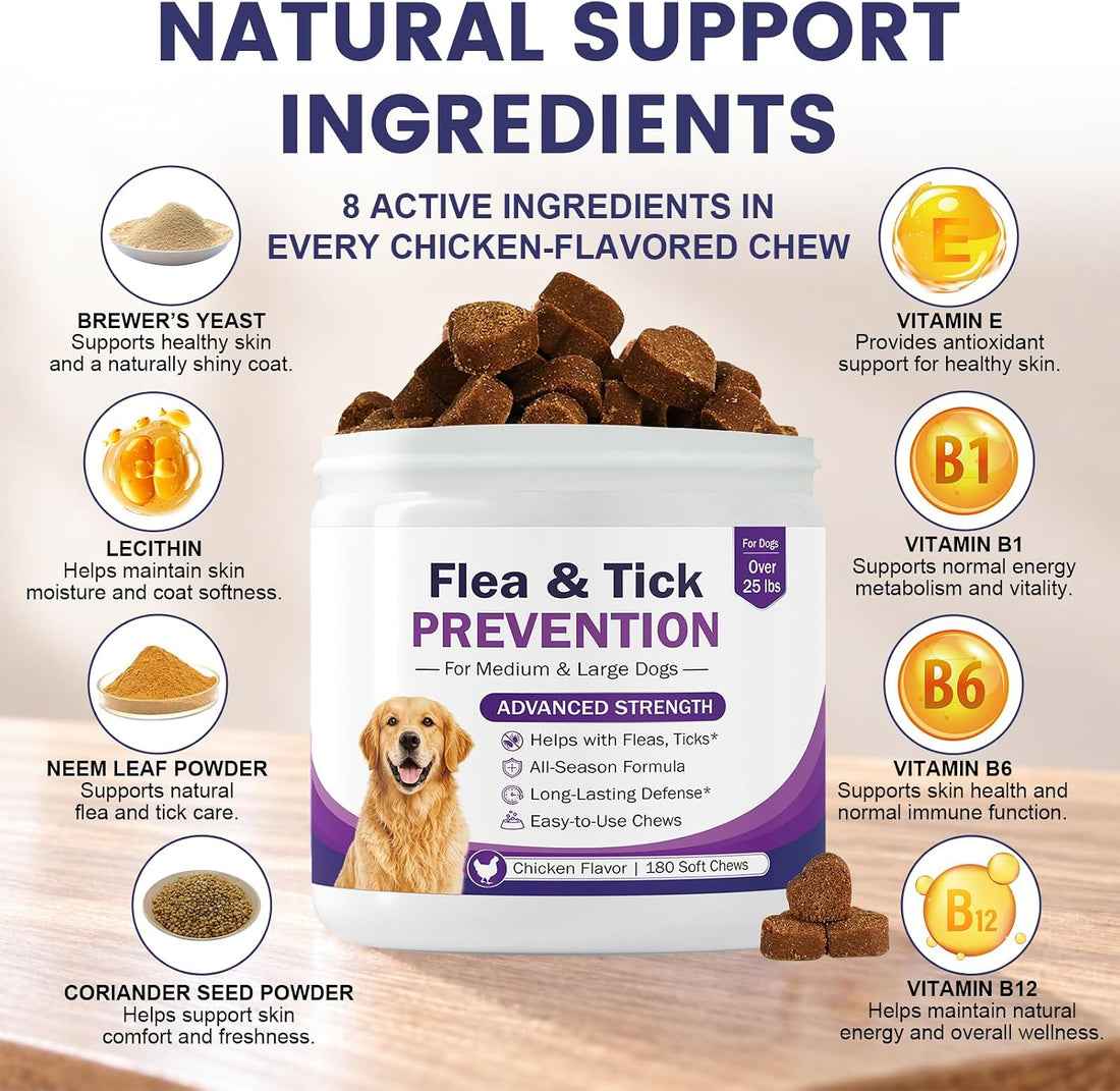 Flea and Tick Prevention for Dogs - 180 Natural Soft Chews
