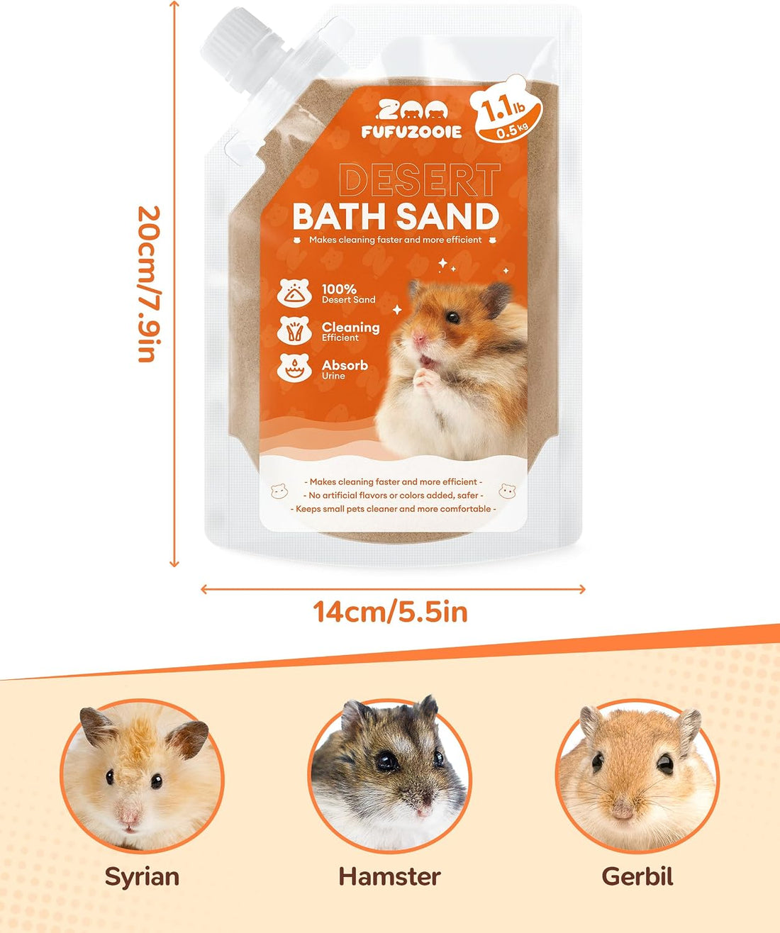 Hamster Bath Sand, 18oz Natural Desert Sand for Gerbil & Syrian Mice