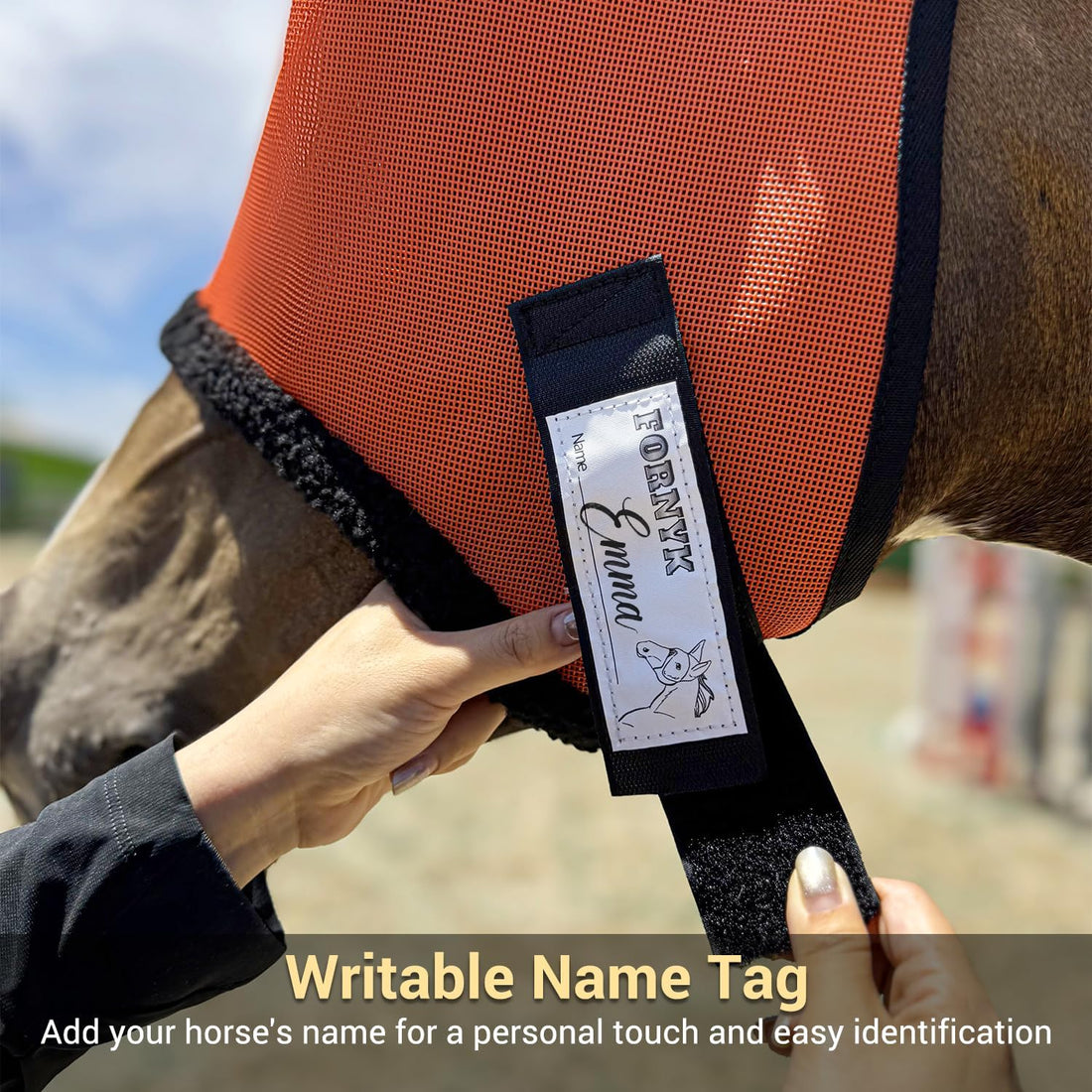 Fly Mask Without Ears for Horses, UV Block & No-Rub (Orange, L)