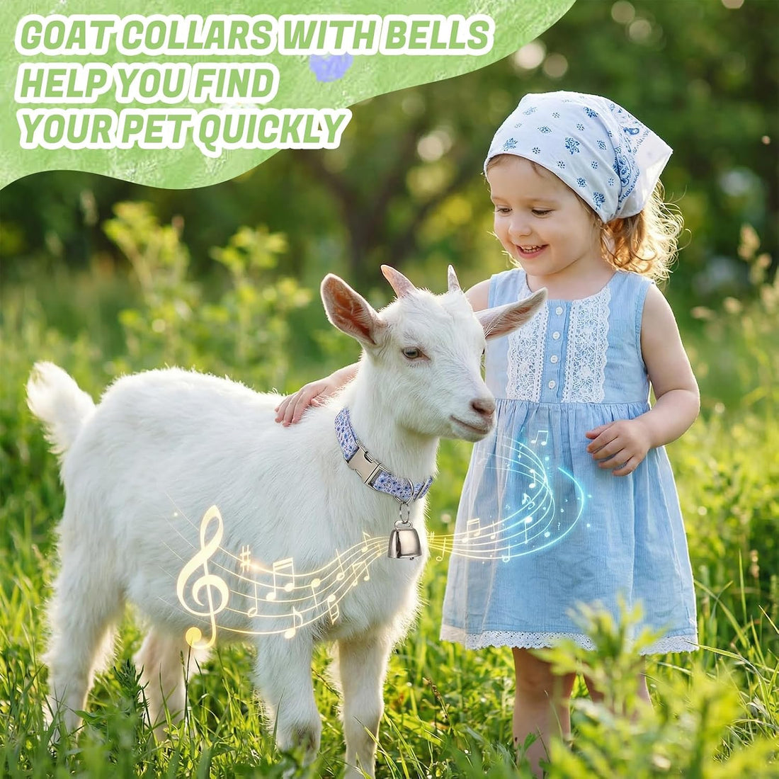 3 Pack Floral Goat Collars with Bells Adjustable Sheep Collar