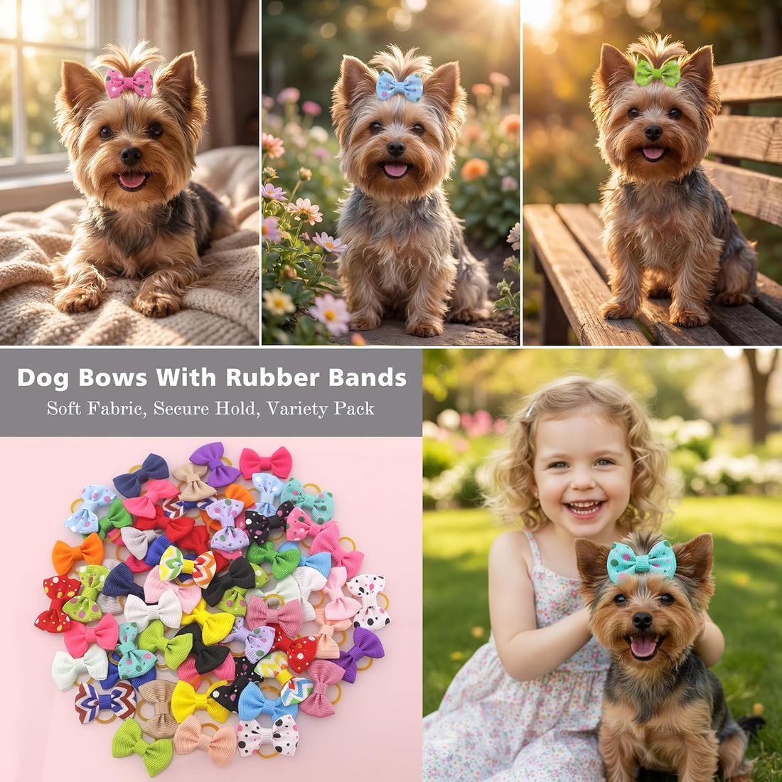 Puppy Hair Bows Small Dog Mini Rubber Bands Doggie Bowknot Pet