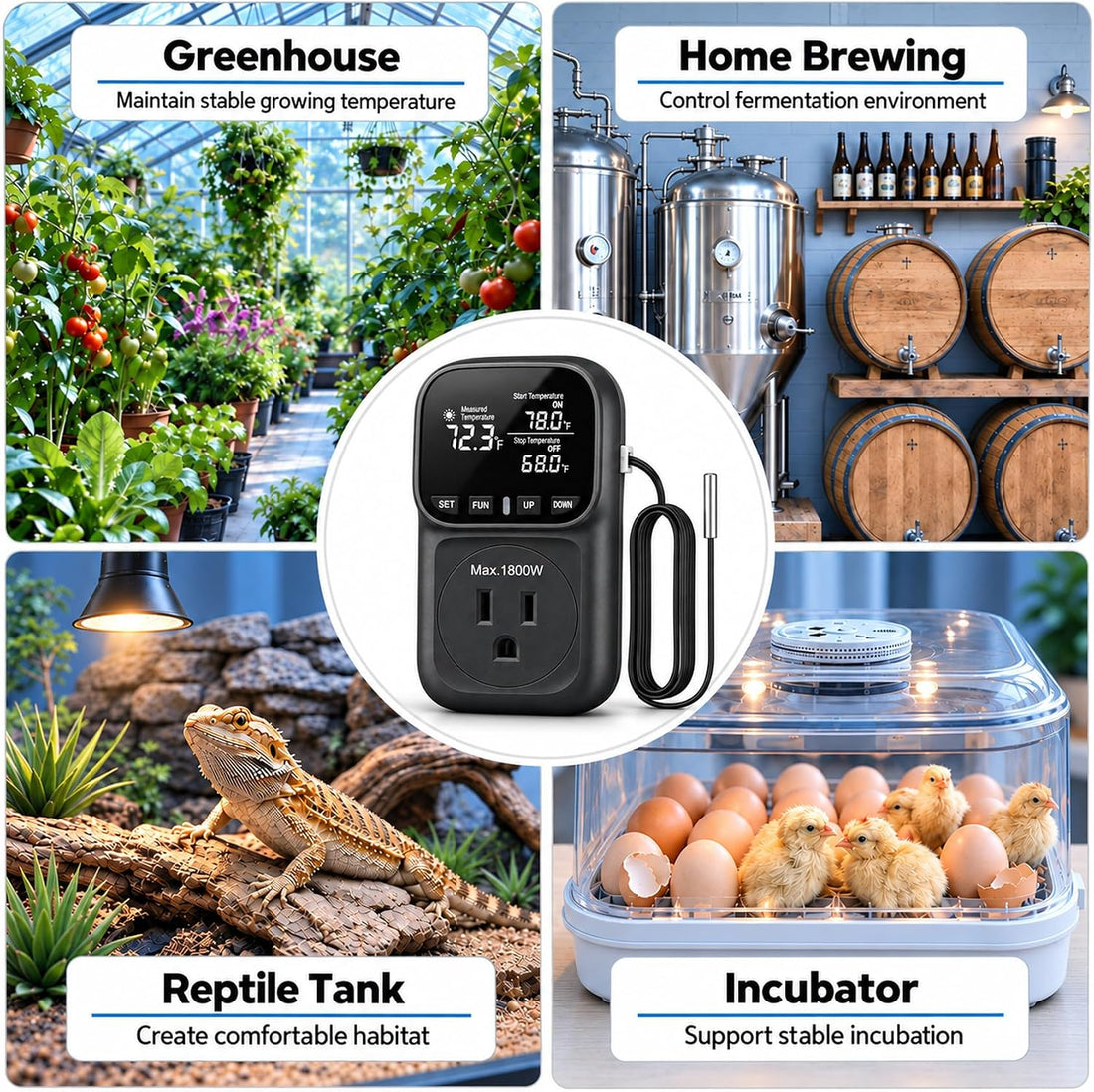 Digital Temperature Controller Outlet 15A/1800W Thermostat