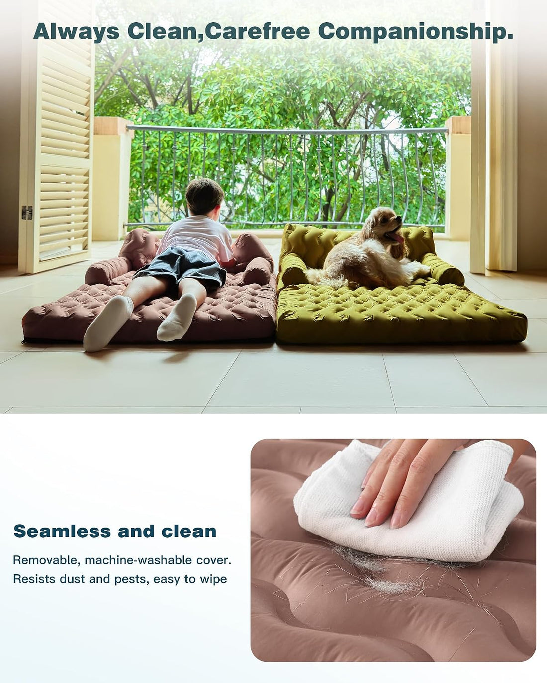 Orthopedic Memory Foam Dog Sofa Bed, Foldable Pet Couch Bed