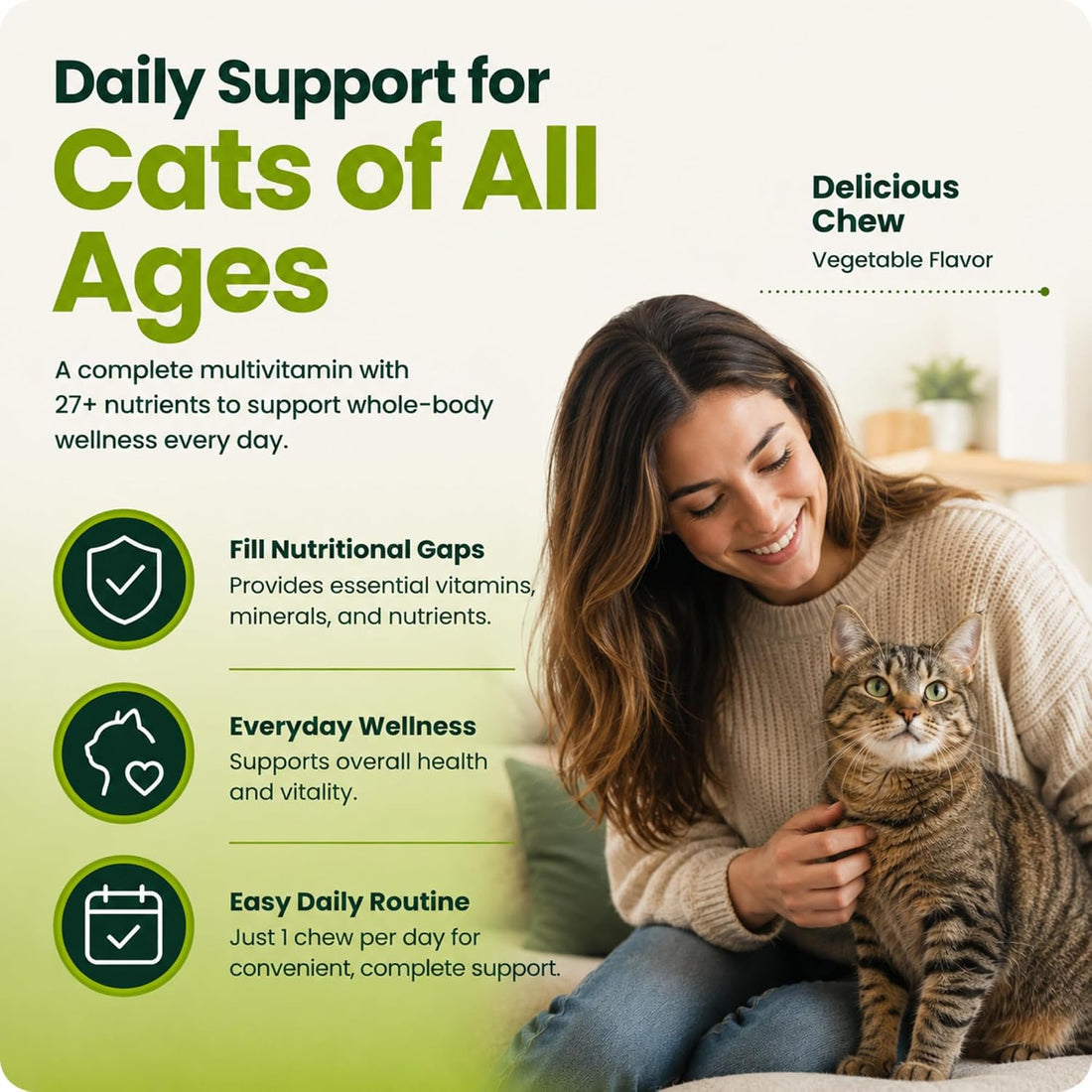 VetriScience 27+ Active Health Chewable Tablets for Cats, Fish