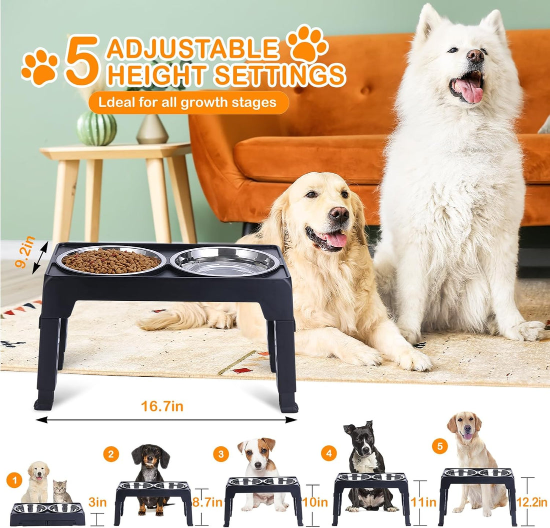 LALOBLUE Collapsible Dog Bowls Raised Elevated Adjust Stand