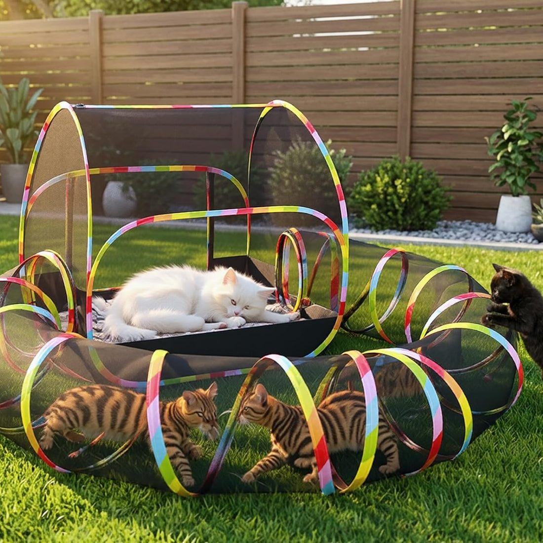 Outdoor Cat Enclosure Catio with Pop-Up Tunnel for Indoor Cats