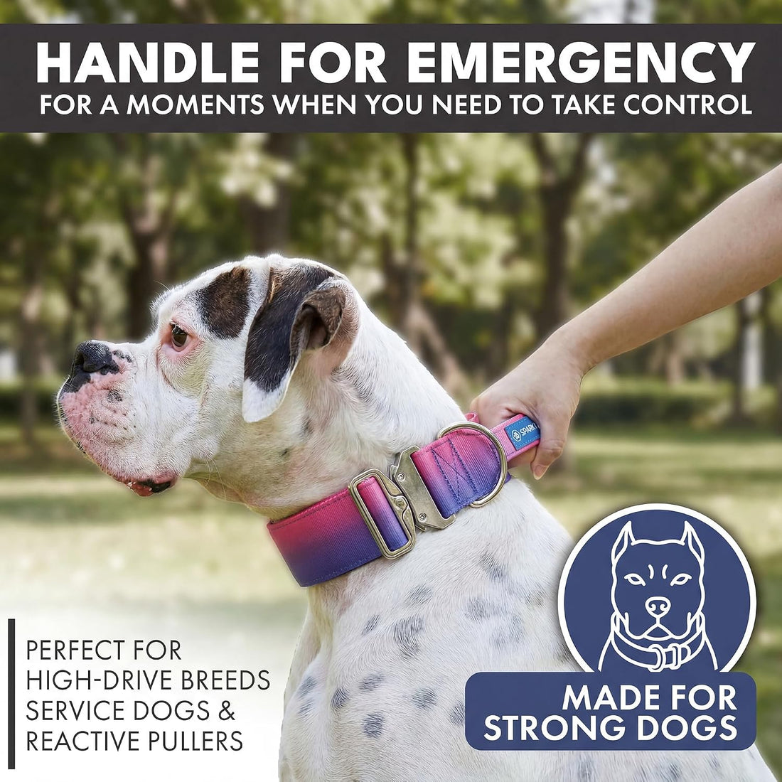 Spark Paws Tactical Large Dog Collar w/Handle - Thick & Wide