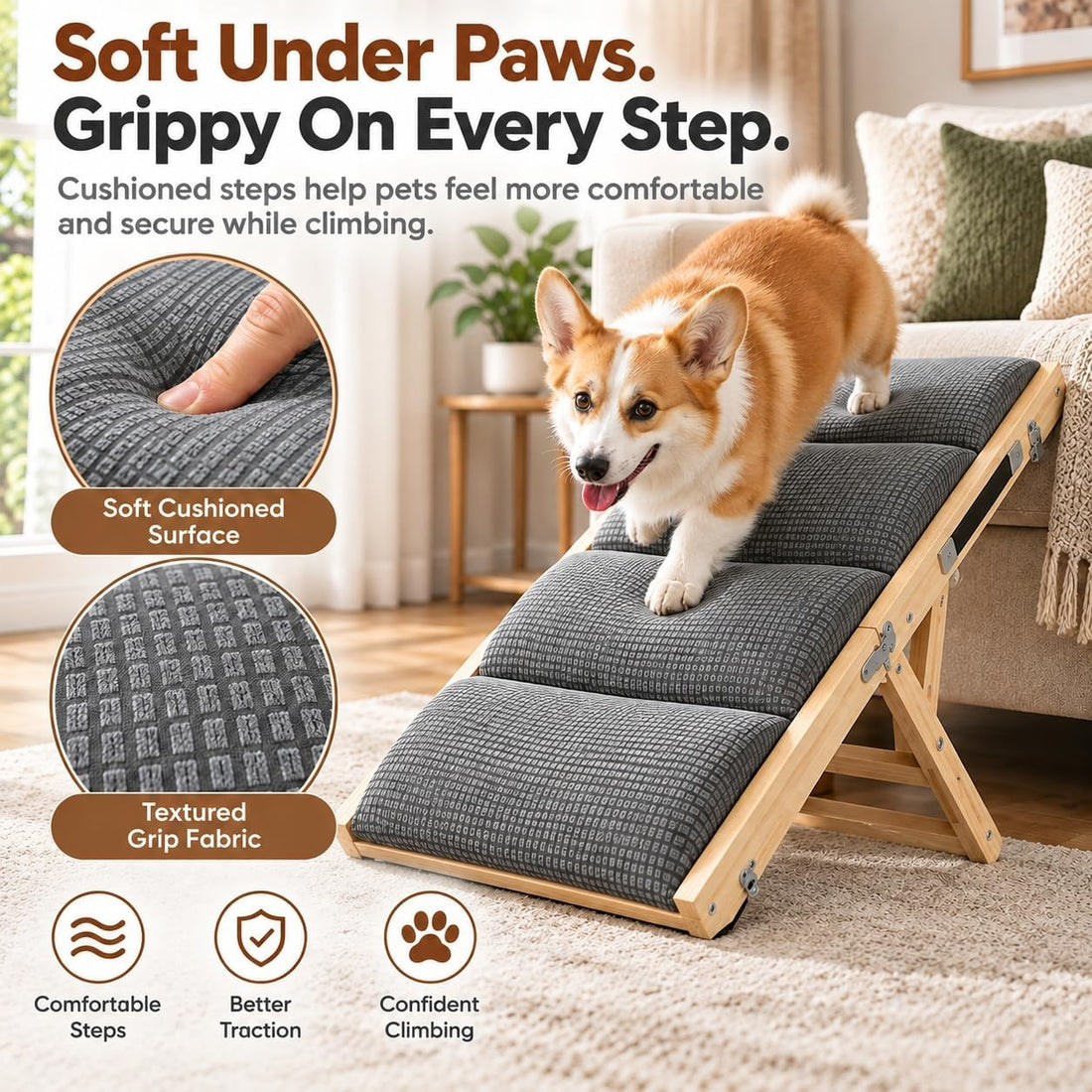 Dog Ramp for Bed & Couch, Folding & Ajustable Pet Steps 13.8''