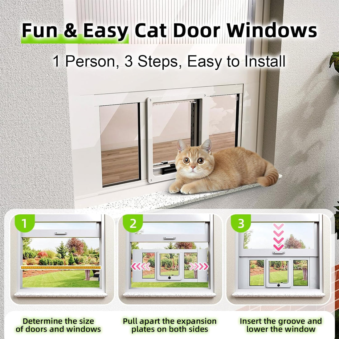 Cat Door for Window, Aluminum Cat Door Window Insert with 4 Secure