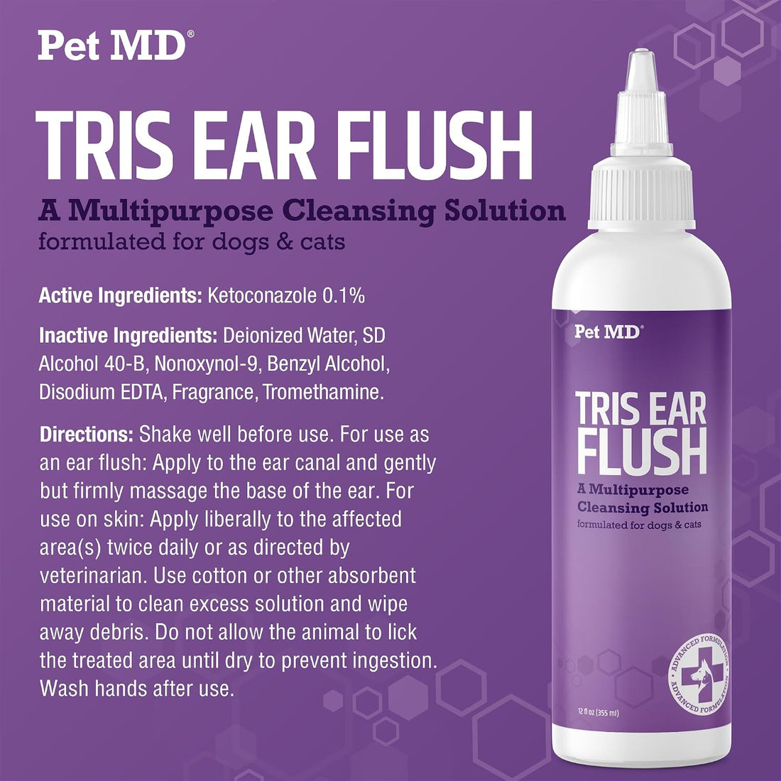 Pet MD Tris Flush Ear Cleaner for Dogs & Cats