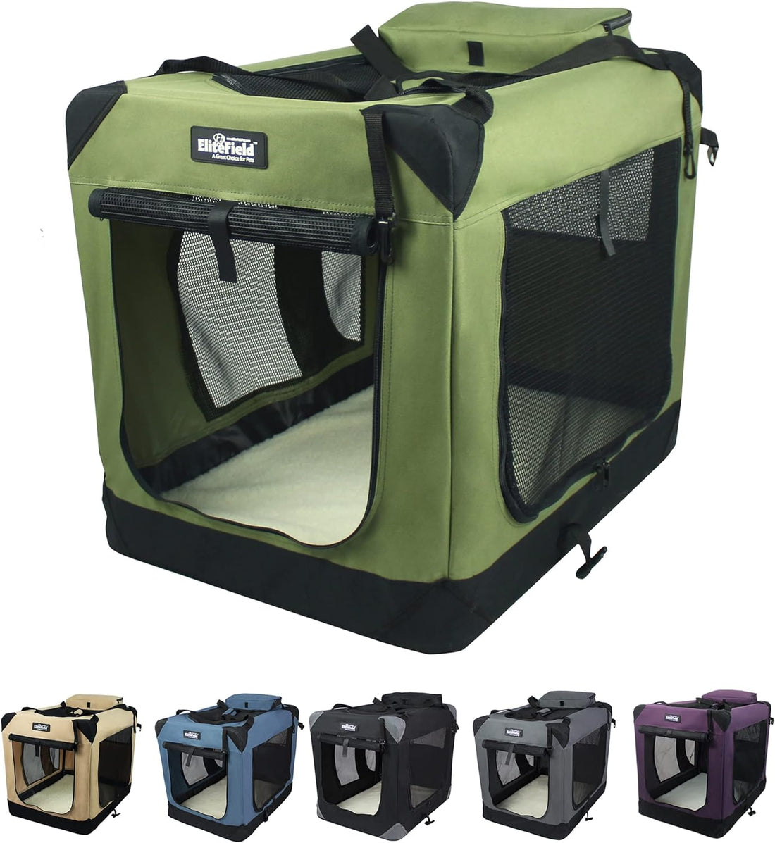 EliteField 3-Door Soft Dog Crate with Bed & Carrying Bag