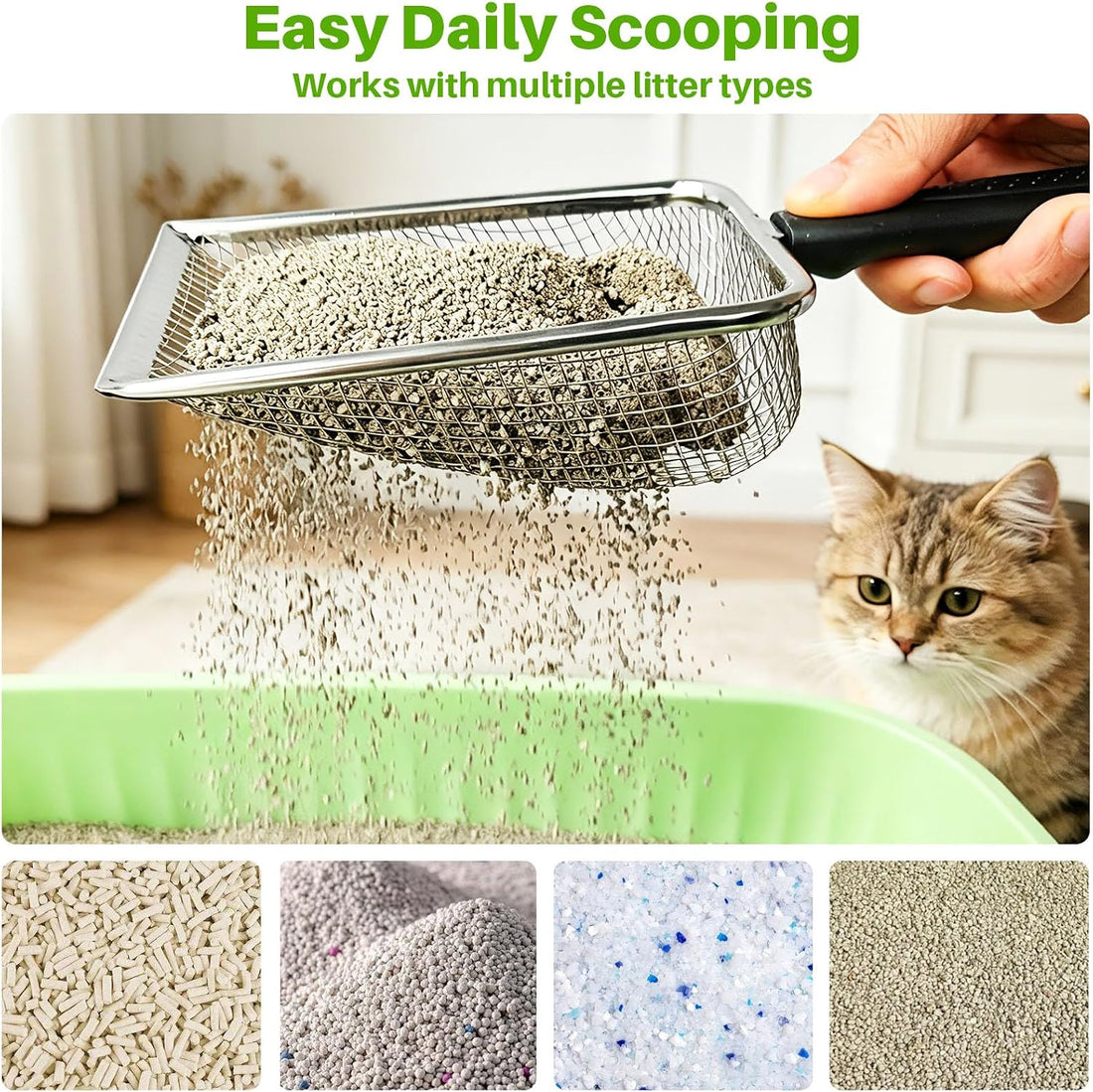 2 Pack Cat Litter Scoop with 3.8mm & 5mm Mesh