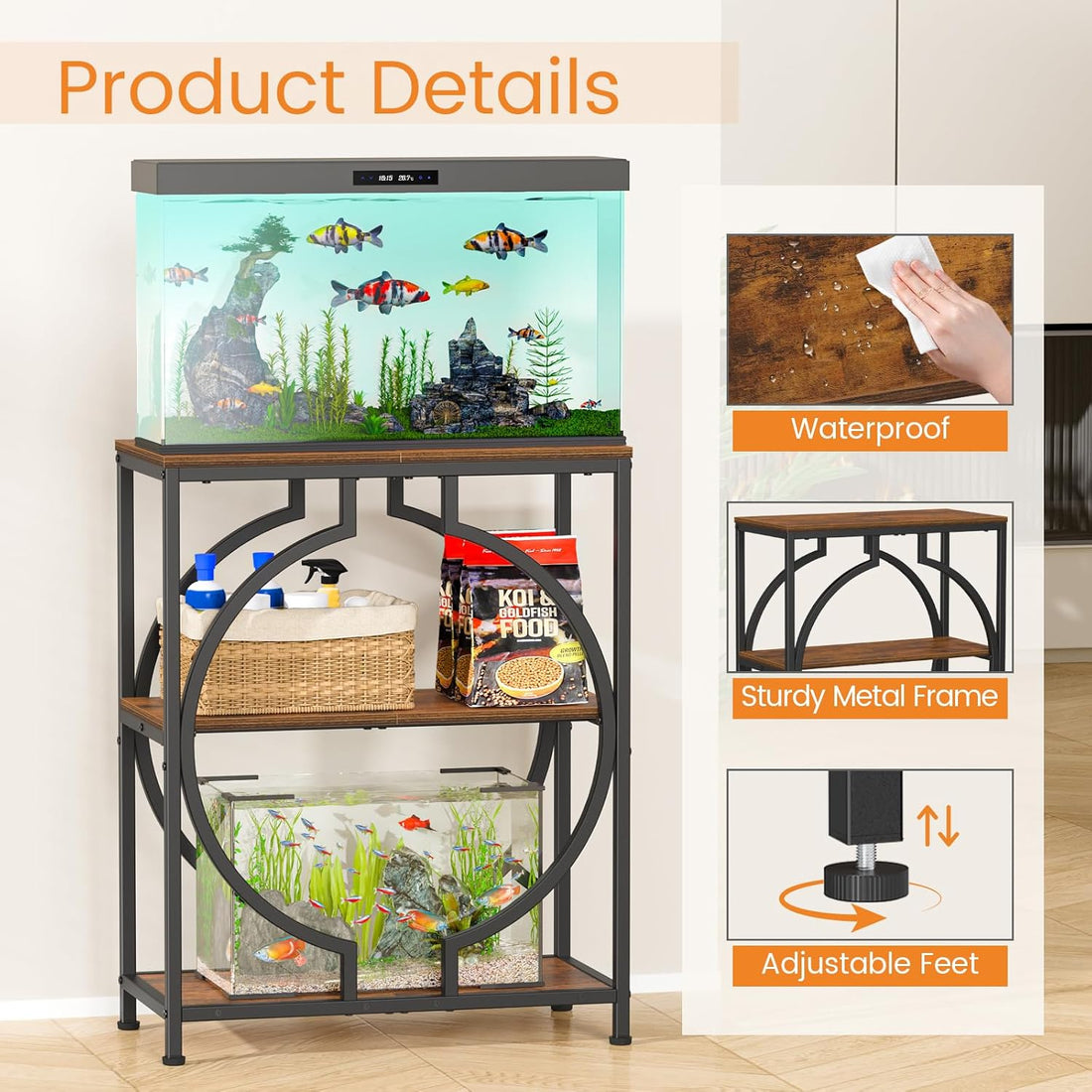 Snughome 20 Gallon Fish Tank Stand, Aquarium Stand with 3 Tier Storage