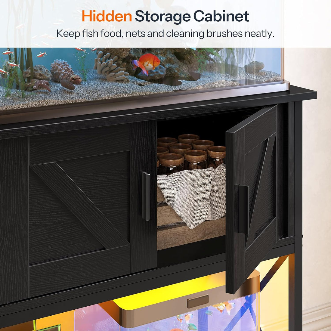 HOOBRO 20 Gallon Fish Tank Stand with Power Outlets and LED Light