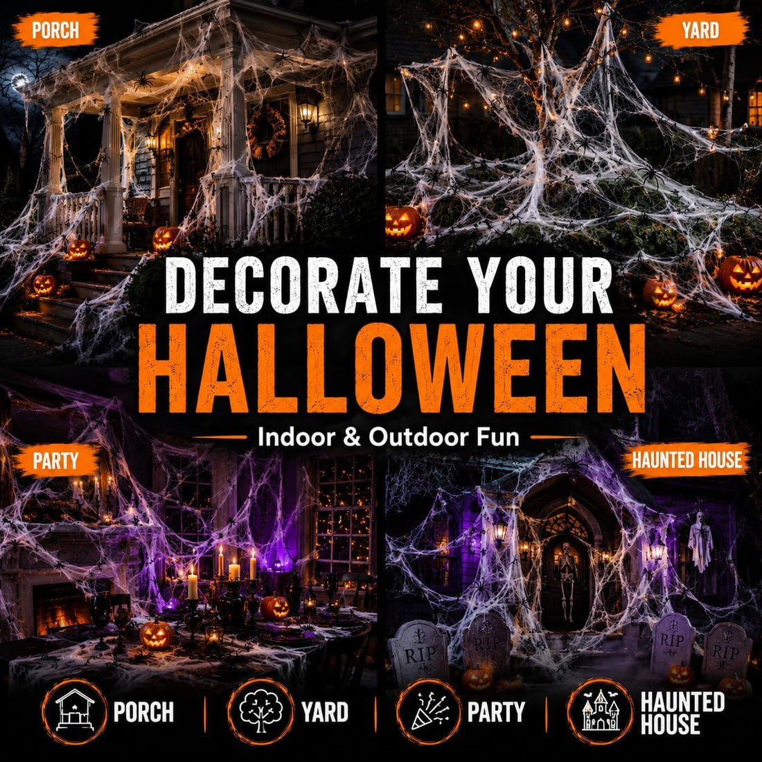 Halloween Spider Web, 2000 sgft Spider Web Decoration with 50 Fake