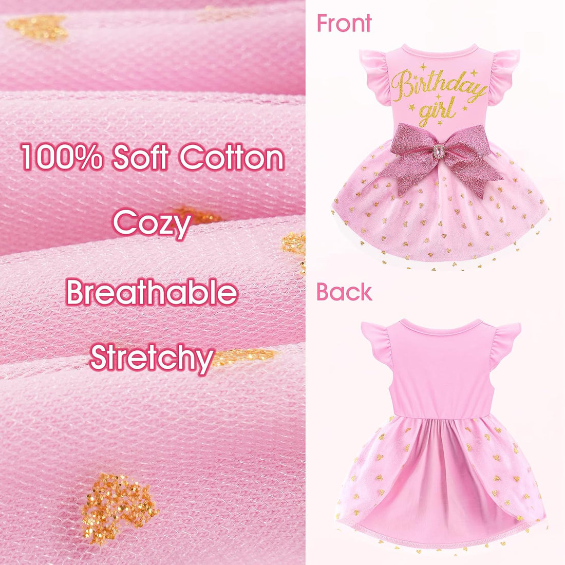 Dog Birthday Girl Dress Ruffle Dog Dress with Sparkly Pink Bowknot