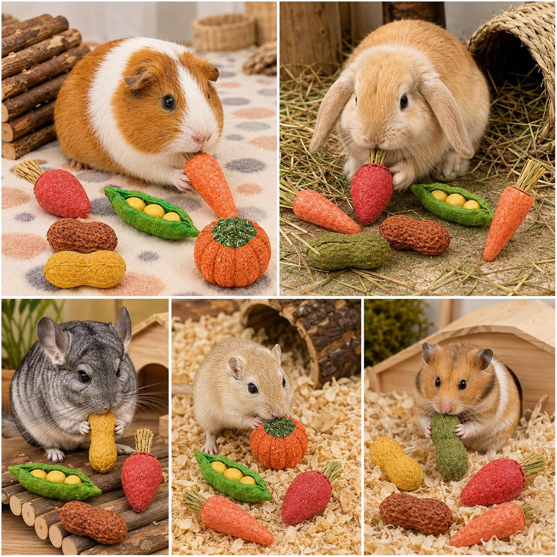 HERCOCCI 15Pcs Guinea Pig Chew Toys