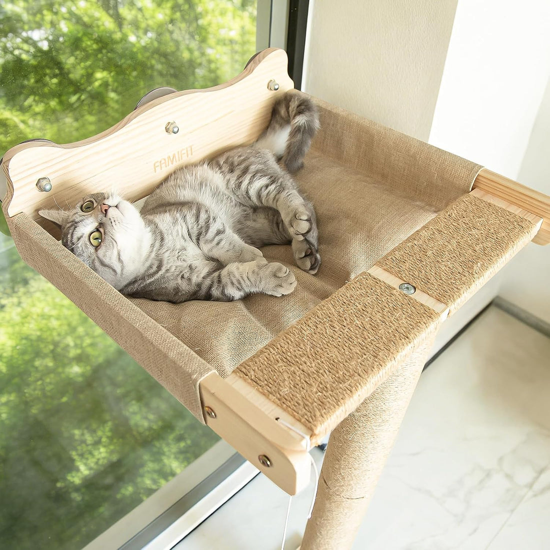 Cat Window Perch Hammock with 3-Piece Detachable Sisal Scratching