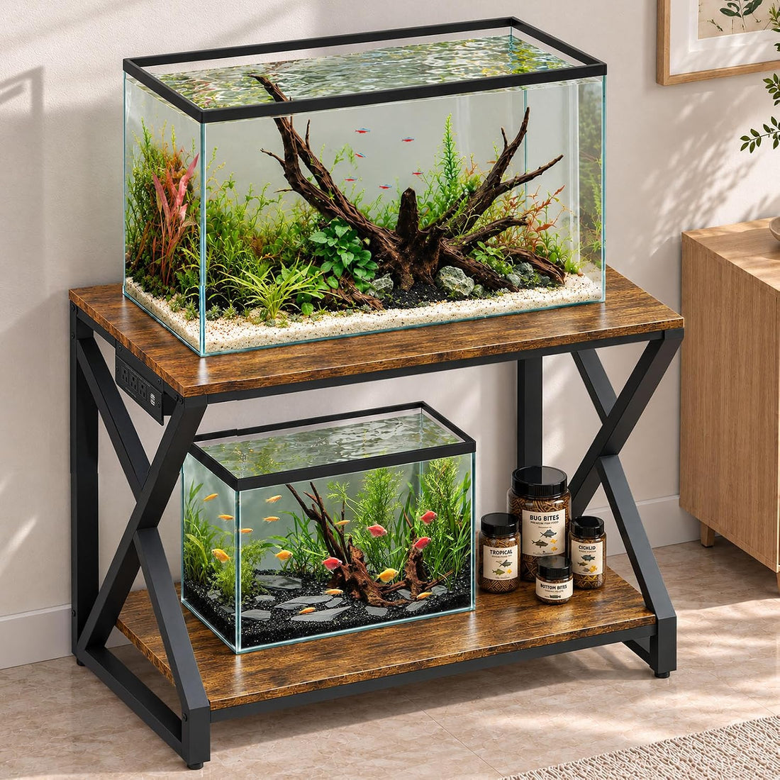 fishkeeper Heavy Duty 50 Gal Aquarium Stand with Charging Station