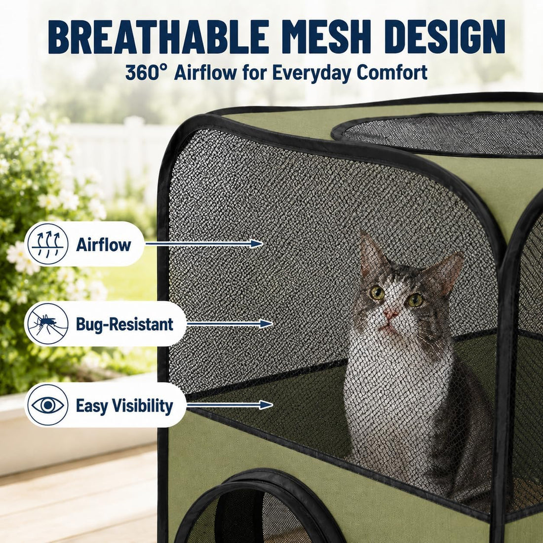 Cat Playpen with Tunnel, Foldable Indoor & Outdoor Cat Enclosure