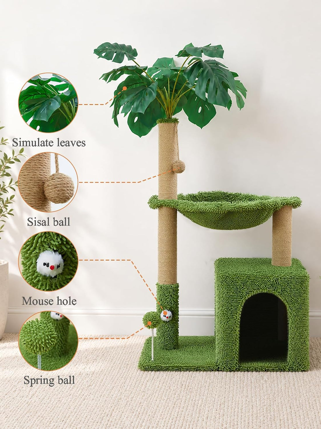 Woochpet 38'' Cat Tree Condo with Hammock Cat Tower with Scratching