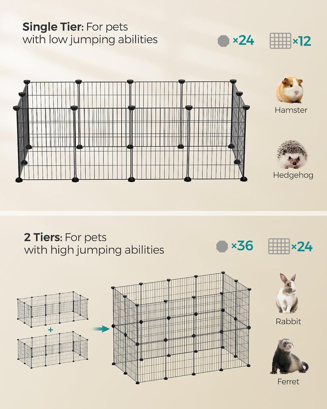SONGMICS Pet Playpen, Small Animal Cage