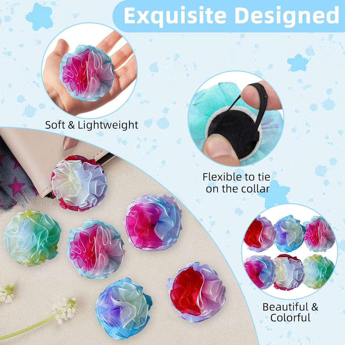 6 Pcs Dog Collar Accessories Slide-On Colorful Flower Charms